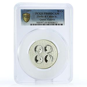 Turks and Caicos Islands 50 crowns Queen Victoria PR69 PCGS silver coin 1977