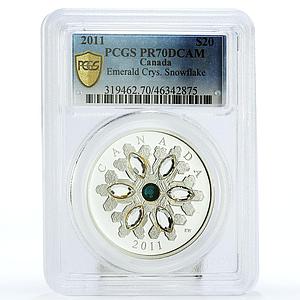 Canada 20 dollars Crystal Snowflake Green Emerald PR70 PCGS silver coin 2011