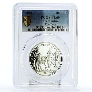 Transnistria 100 rubles Local Fauna Roe Deers Animals PL69 PCGS silver coin 2004
