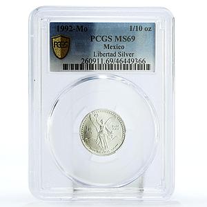 Mexico 1/10 onza Libertad Angel of Independence MS69 PCGS silver coin 1992