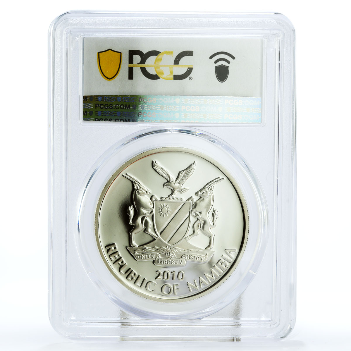 Namibia 20 dollars 20 Years Central Bank Eagle Bird PR70 PCGS silver coin 2010