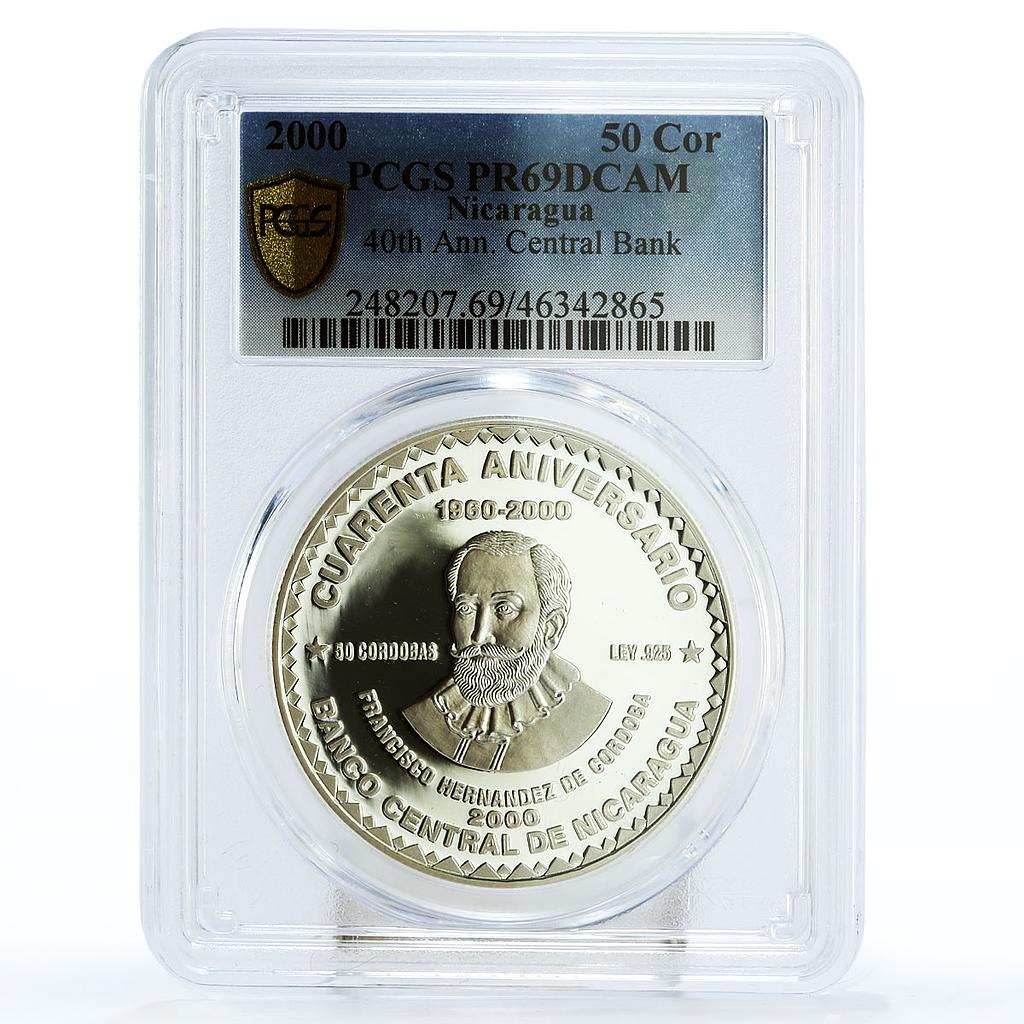 Nicaragua 50 cordobas Central Bank Francisco Cordoba PR69 PCGS silver coin 2000