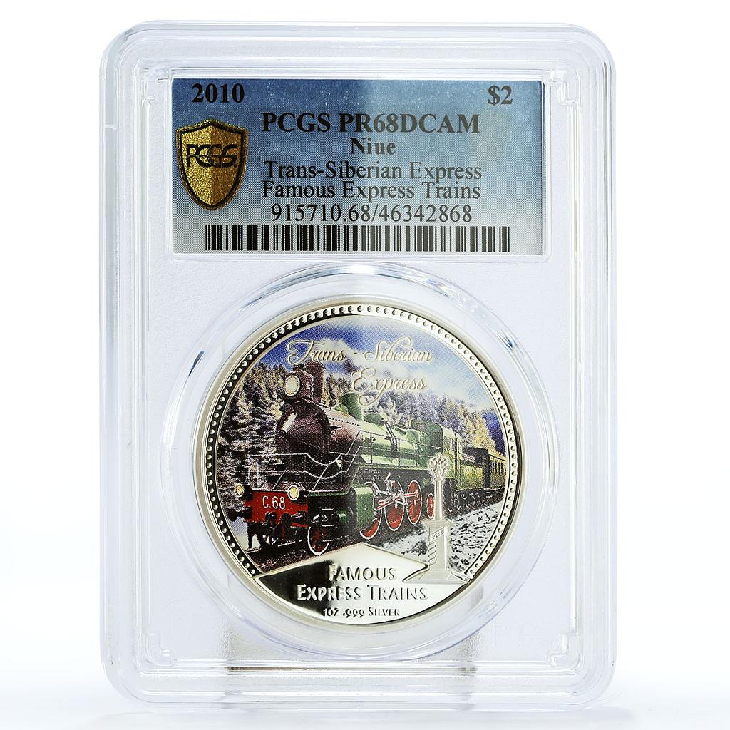 Niue 2 $ Famous Express Trans-Siberian Railways Trains PR68 PCGS Ag coin 2010