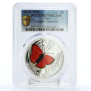 Niue 1 dollar Lycaena Virgaureae Butterfly Fauna PR70 PCGS silver coin 2010