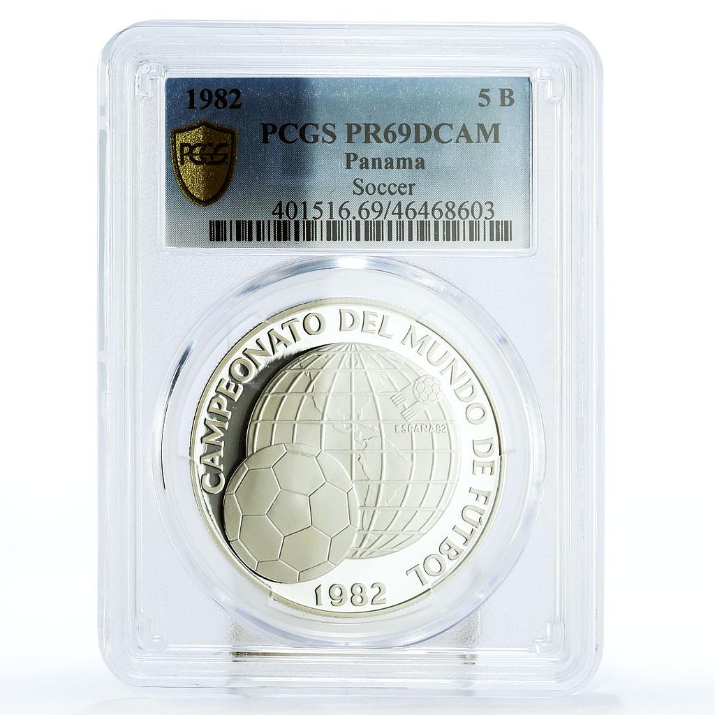 Panama 5 balboas Football World Cup in Spain PR69 PCGS silver coin 1982