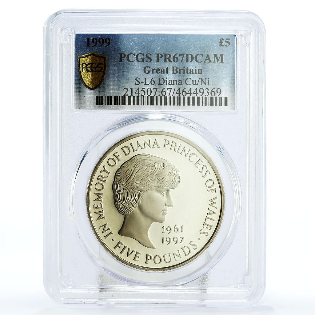 Great Britain 5 pounds In Memory of Princess Diana PR67 PCGS CuNi coin 1999