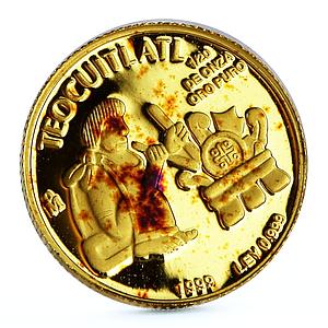 Mexico 1/20 onza Native Working Gold Melting Teocuitlatl proof Au coin 1999