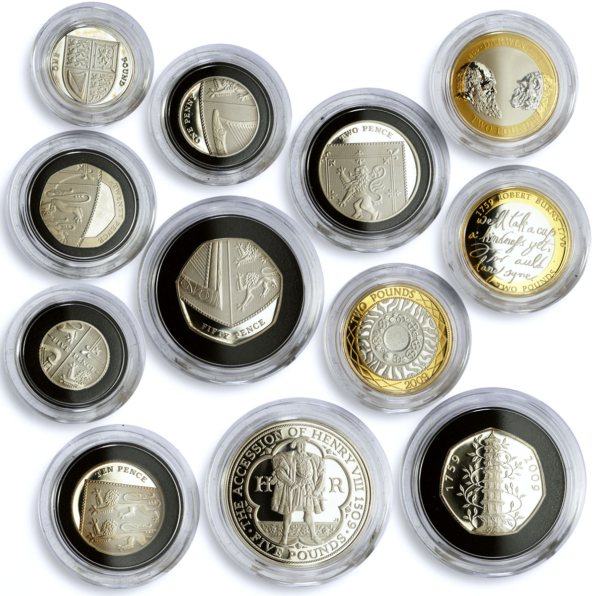 Britain set of 12 coins The 2009 UK Coinage gilded silver coins 2009