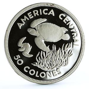 Costa Rica 50 colones Conservation of Nature Green Turtle proof silver coin 1974