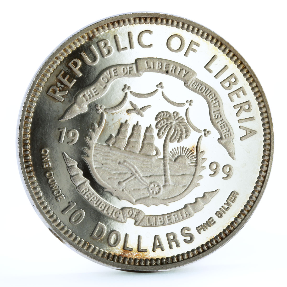 Liberia 10 dollars Transrapid-08 Train Railways Railroad proof silver coin 1999