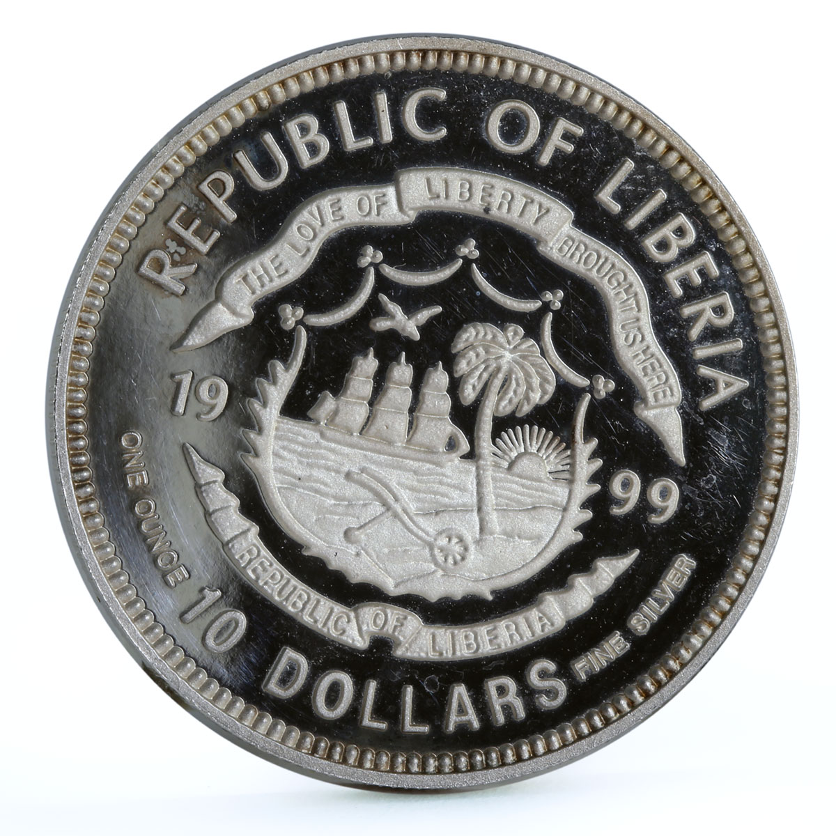 Liberia 10 dollars Transrapid-08 Train Railways Railroad proof silver coin 1999