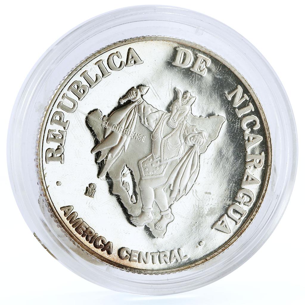 Nicaragua 1 cordoba National Ruben Dario Theater proof silver coin 1994