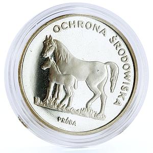 Poland 100 zlotych Endangered Wildlife Horses Animals Fauna proba Ag coin 1981