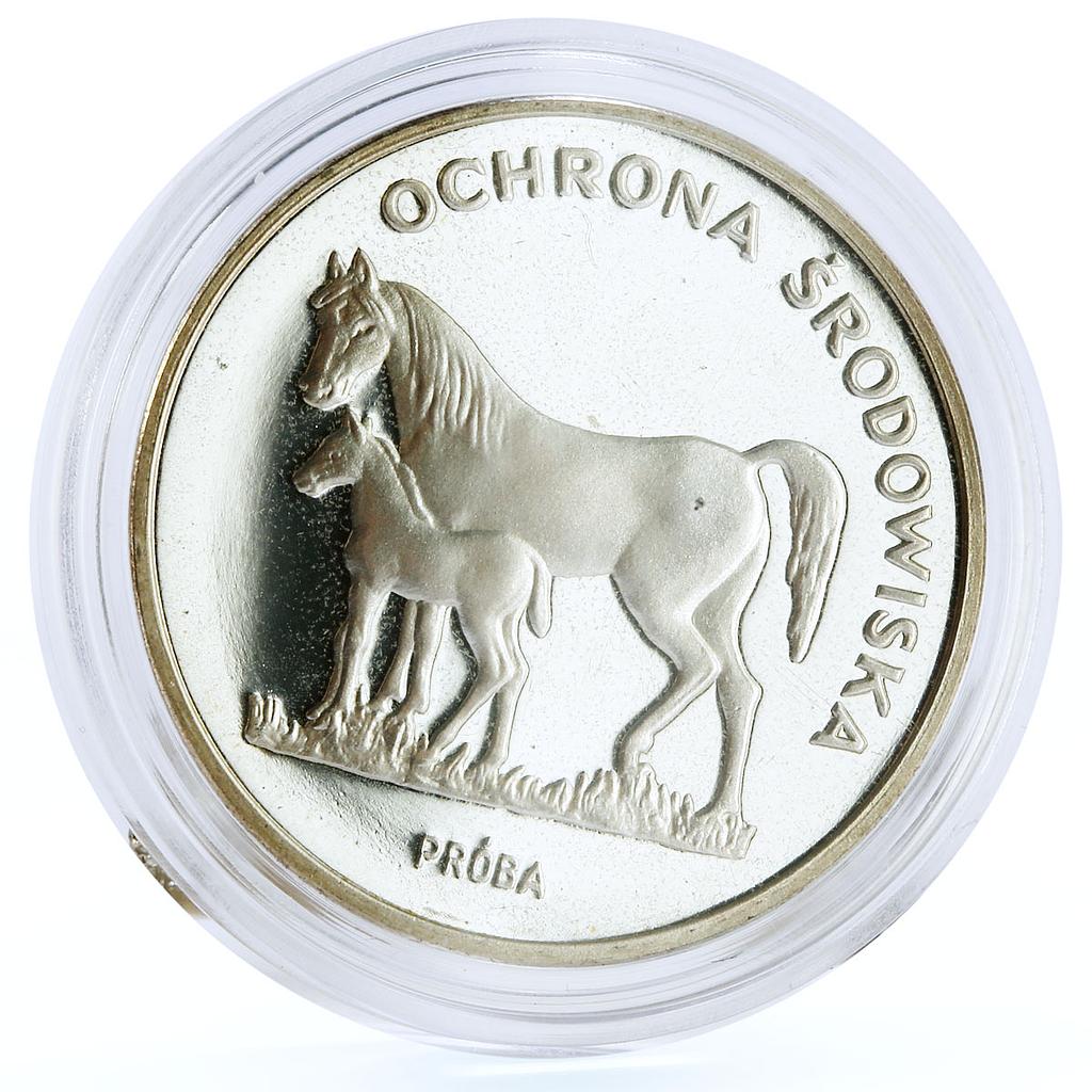 Poland 100 zlotych Endangered Wildlife Horses Animals Fauna proba Ag coin 1981