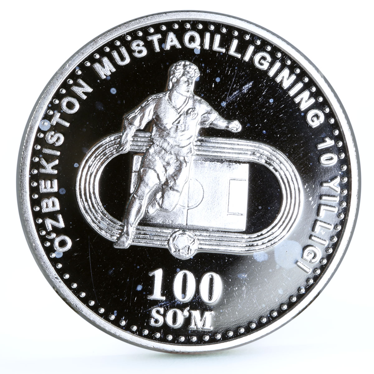 Uzbekistan 100 som Independence Olympic Museum Football Player silver coin 2001