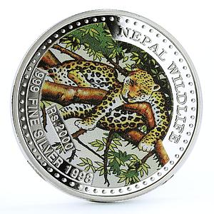 Nepal 2000 rupees Endangered Wildlife Leopard Animals colored Ag coin 1997 1998