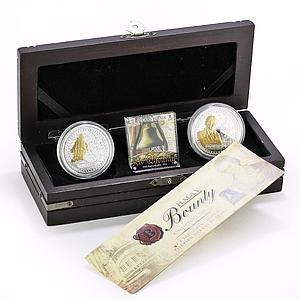 Pitcairn Islands set of 2 coins HMAV Bounty Ship Clipper gilded Ag coins 2010