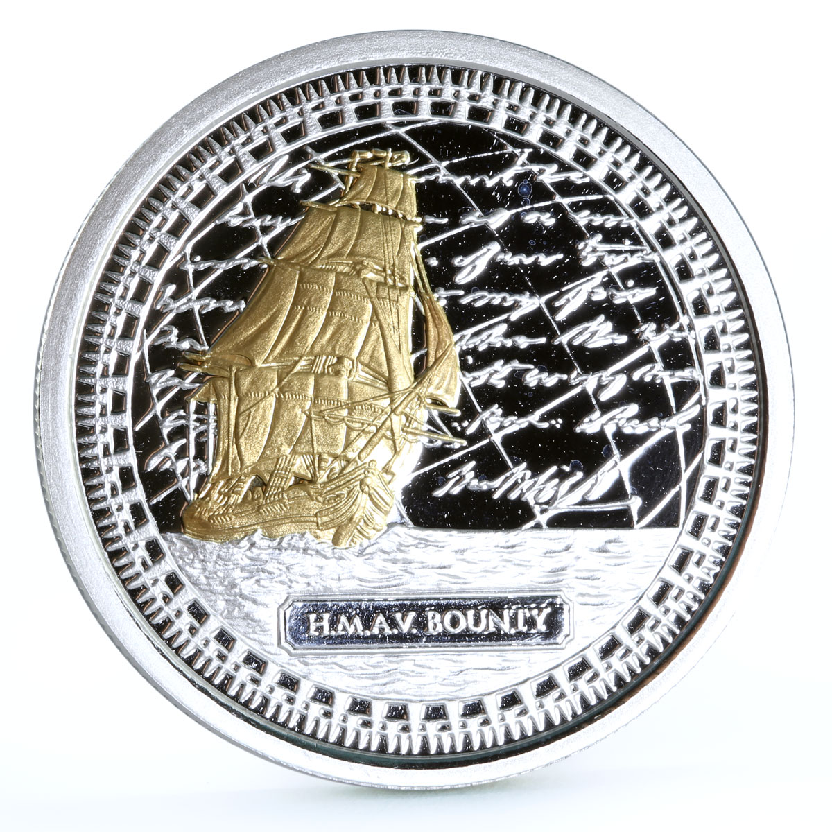 Pitcairn Islands set of 2 coins HMAV Bounty Ship Clipper gilded Ag coins 2010