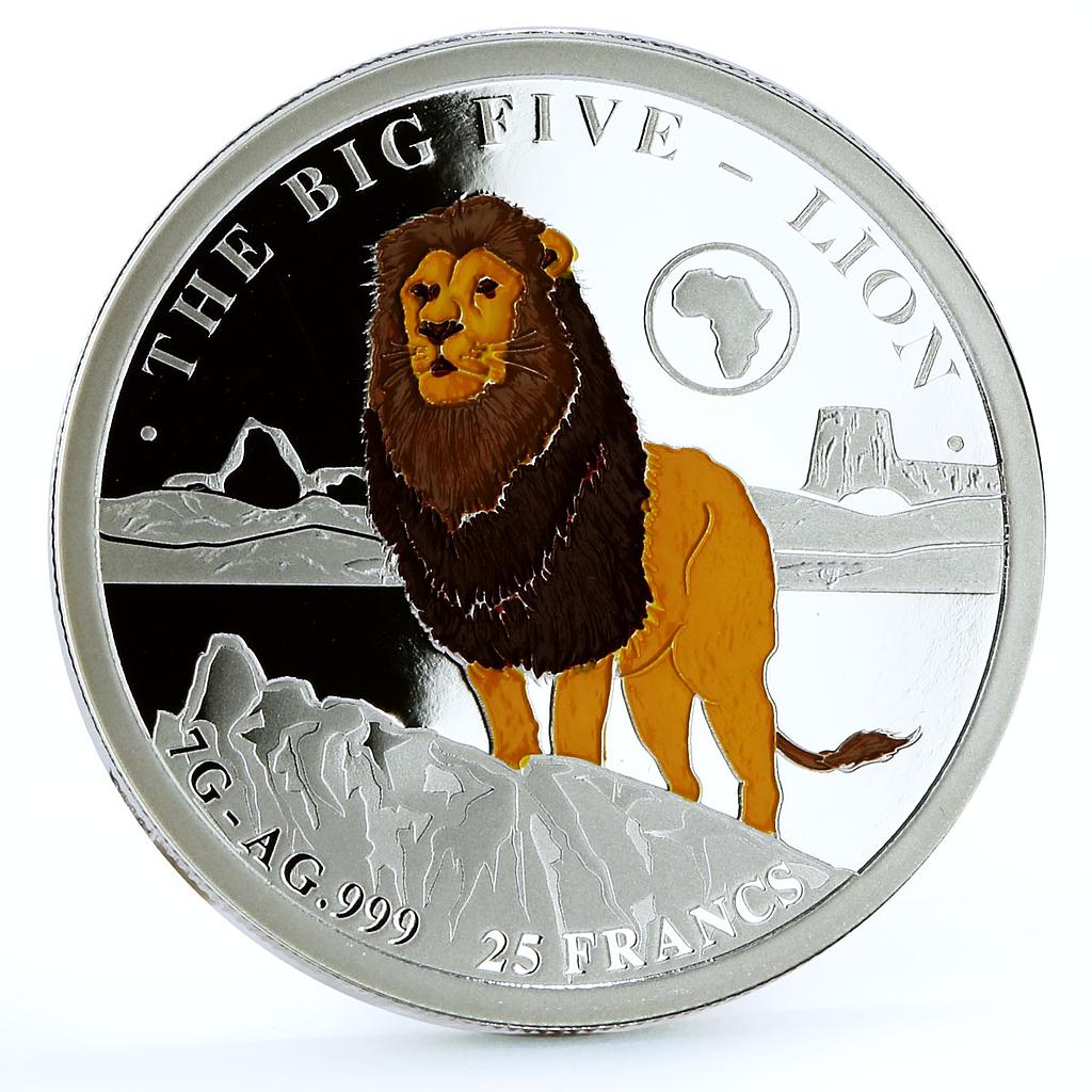 Burundi 25 francs African Big Five Lion Animals Fauna colored silver coin 2019