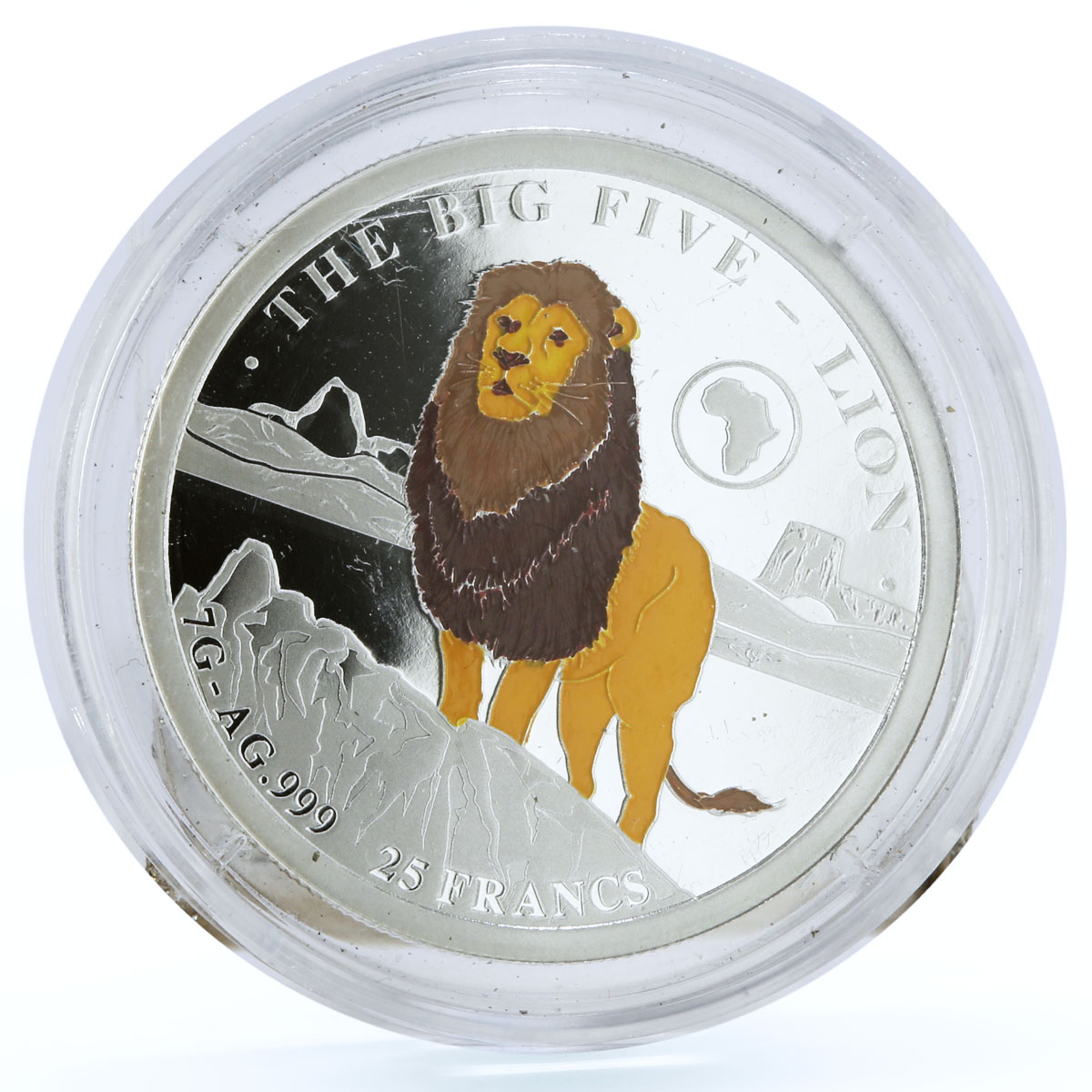 Burundi 25 francs African Big Five Lion Animals Fauna colored silver coin 2019