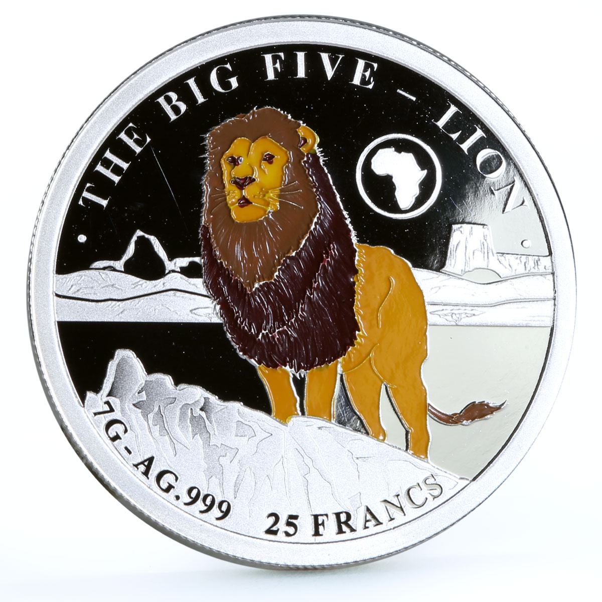 Burundi 25 francs African Big Five Lion Animals Fauna colored silver coin 2019