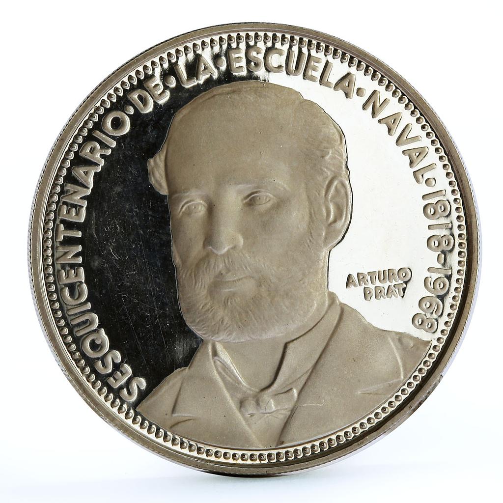 Chile 5 pesos 150 Years of Naval Academy Arturo Prat silver coin 1968