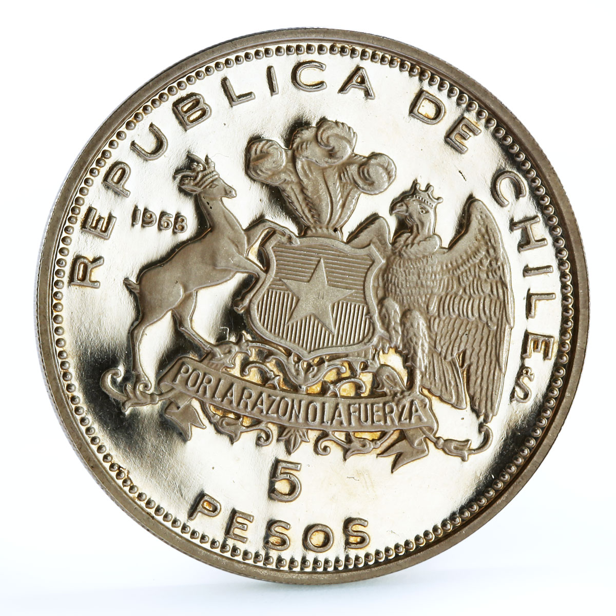 Chile 5 pesos 150 Years of Naval Academy Arturo Prat silver coin 1968