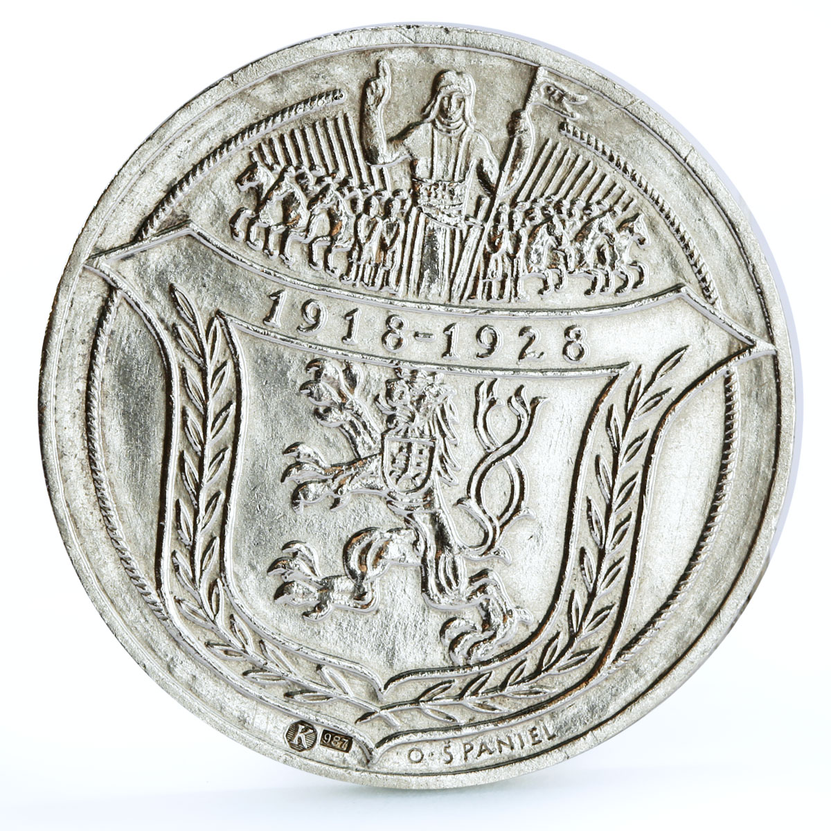 Czechoslovakia 10th Anniversary of Republic St Prokop silver medal coin 1928