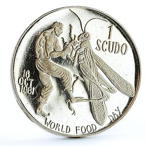 Malta 1 scudo FAO World Food Day Man Wrestling Locust proof silver coin 1981