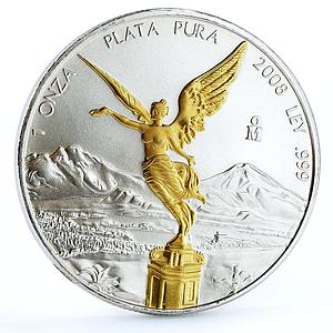 Mexico 1 onza Libertad Angel of Independence gilded silver coin 2008