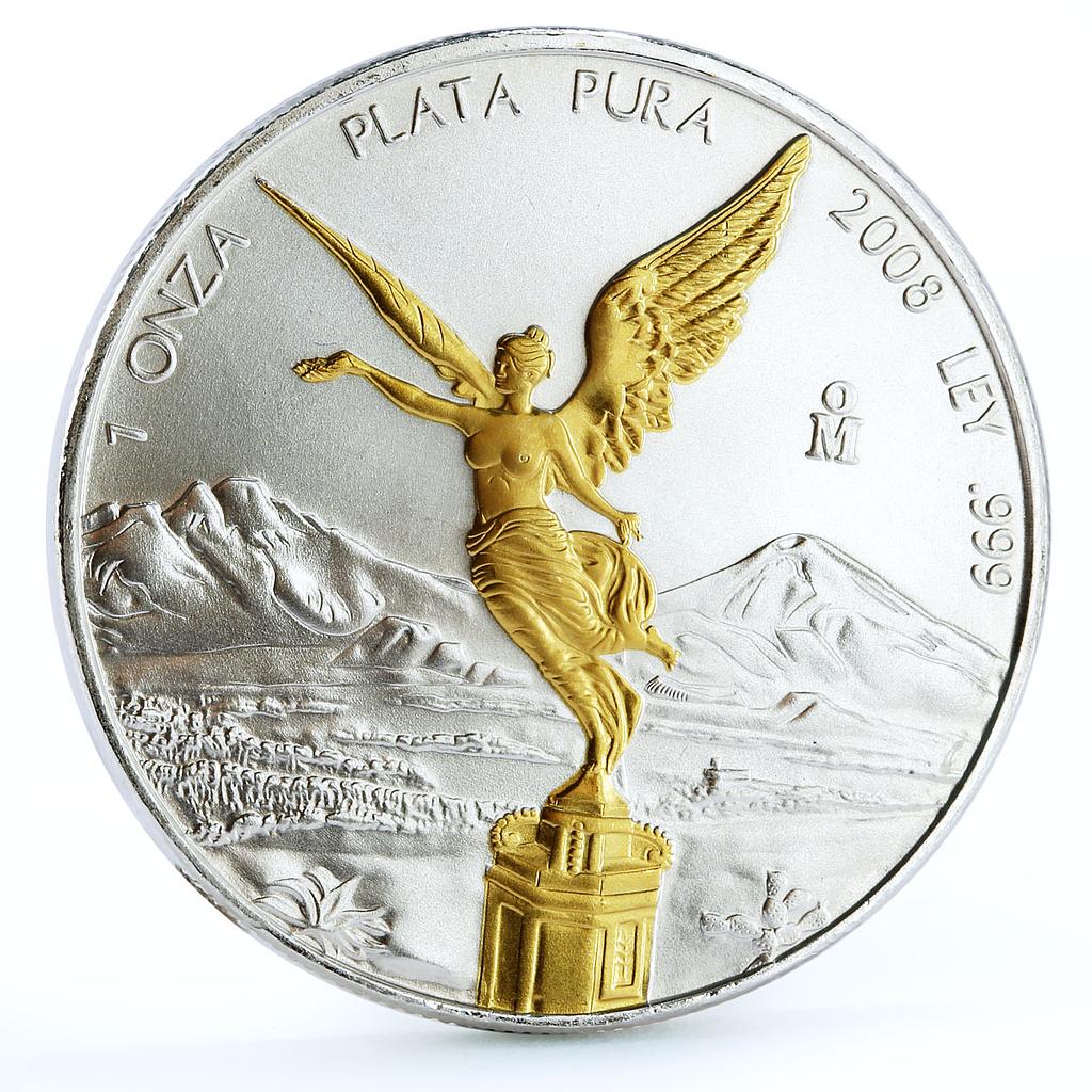 Mexico 1 onza Libertad Angel of Independence gilded silver coin 2008