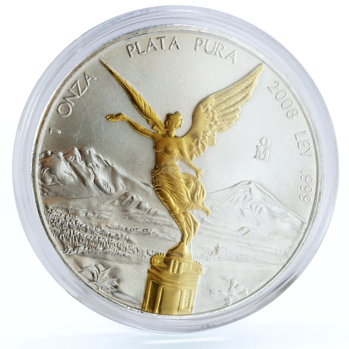 Mexico 1 onza Libertad Angel of Independence gilded silver coin 2008