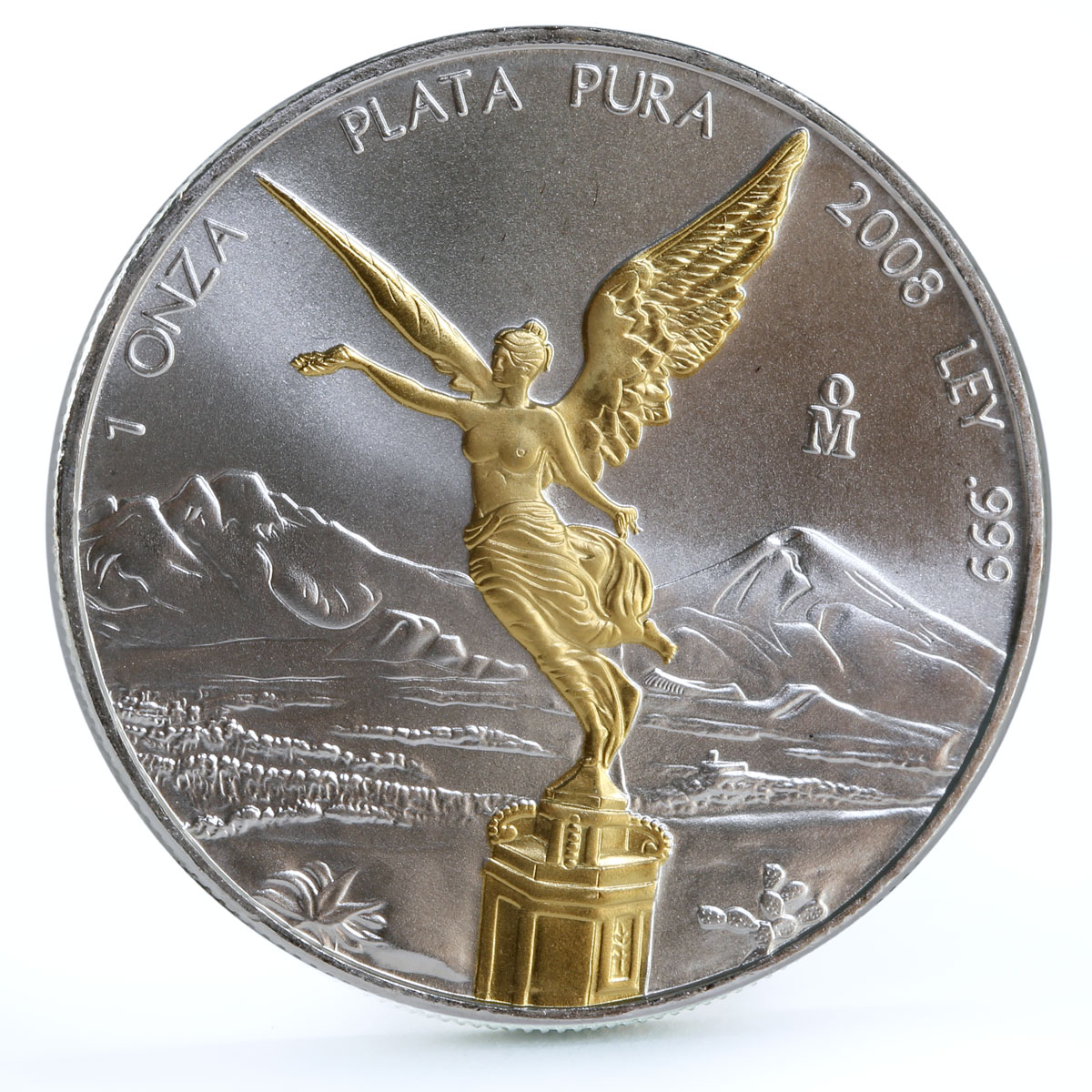Mexico 1 onza Libertad Angel of Independence gilded silver coin 2008