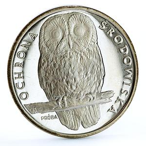 Poland 1000 zlotych Endangered Wildlife Owl Birds Fauna proba silver coin 1986