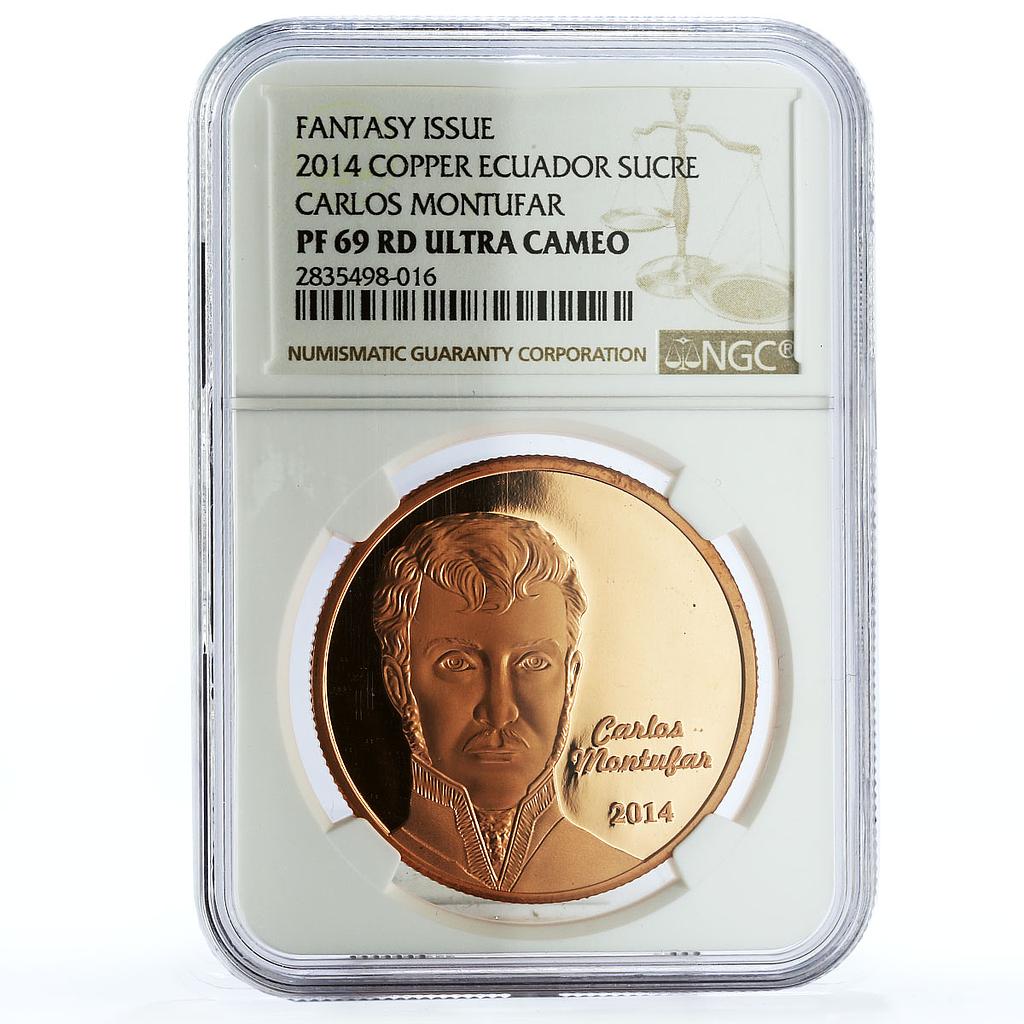 Ecuador 1 sucre 200 Years Independence Carlos Montufar PF69 NGC copper coin 2014