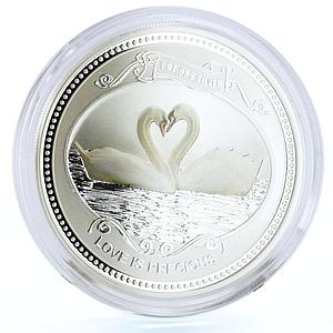 Cook Islands 2 dollars Love is Precious Swans Birds colored silver coin 2008