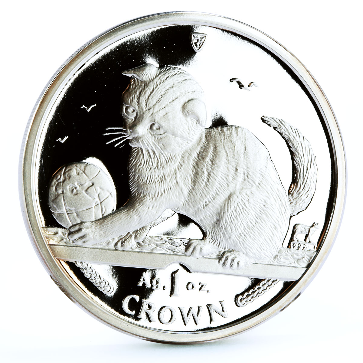 Isle of Man 1 crown Home Pets Scottish Fold Cat Animals proof silver coin 2000