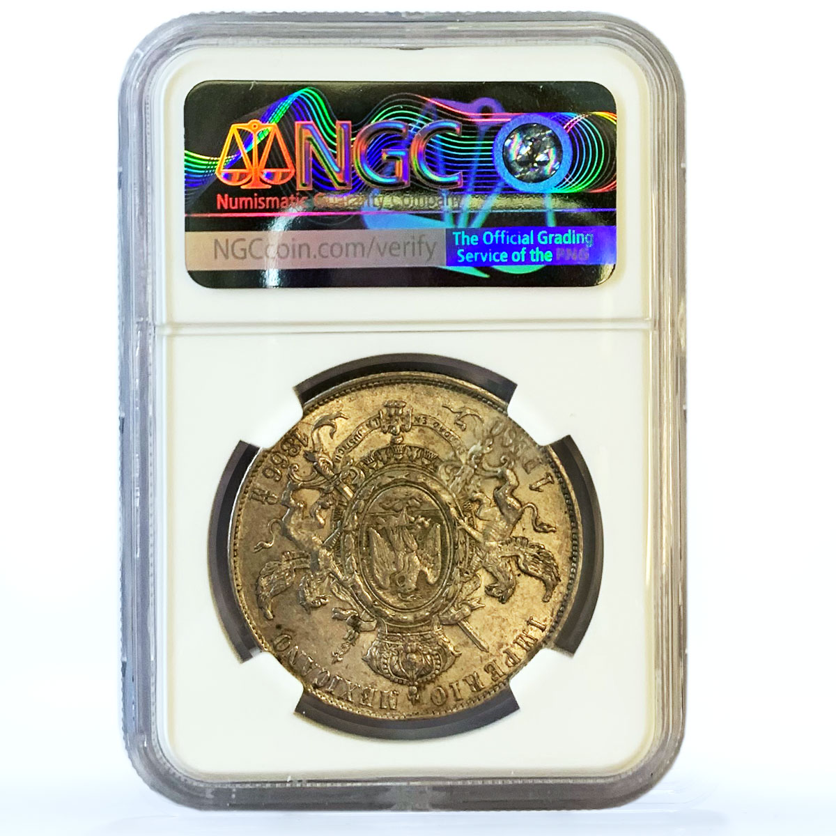 Mexico 1 peso Maximiliano I AU Details OBV Cleaned NGC silver coin 1866