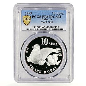 Bulgaria 10 leva Wild Animals series Monk Seal PR67 PCGS silver coin 1999