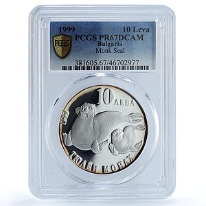 Bulgaria 10 leva Wild Animals series Monk Seal PR67 PCGS silver coin 1999