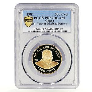Ghana 500 cedis Year of Disabled Persons PR67 PCGS gold coin 1981