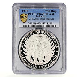 Indonesia 750 rupiah 25th Anniversary of Independece PR65 PCGS silver coin 1970