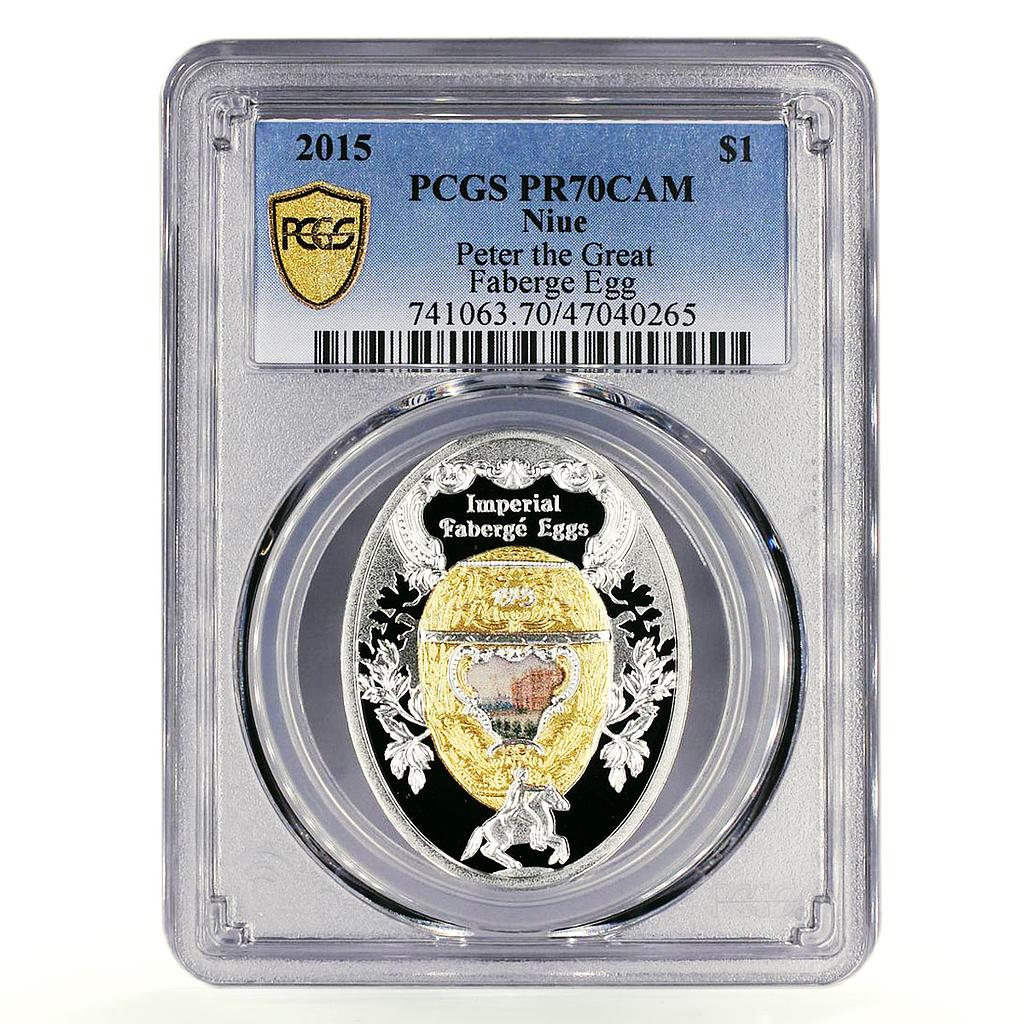 Niue 1 dollar Imperial Faberge Eggs Peter the Great Art PR70 PCGS Ag coin 2015