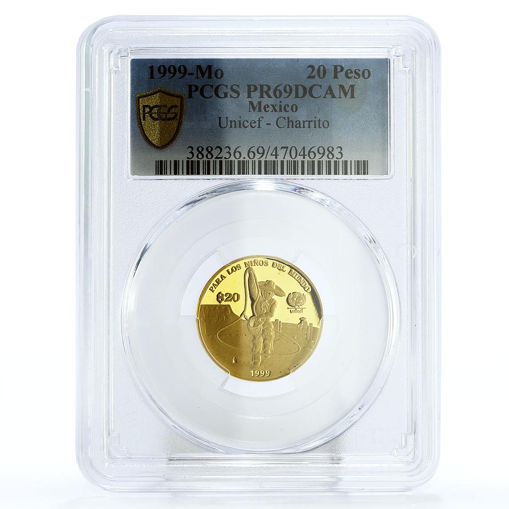 Mexico 20 pesos UNICEF Charrito Cowboy Child PR69 PCGS gold coin 1999