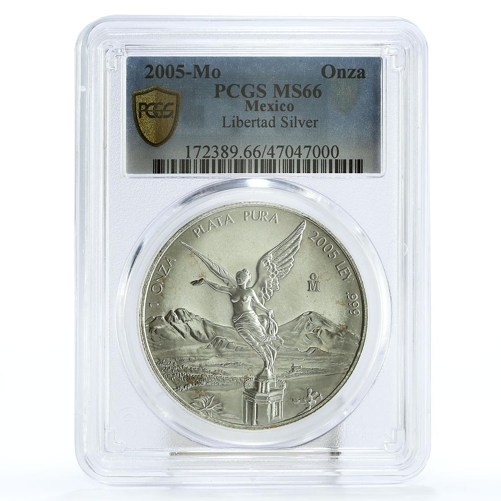 Mexico 1 onza Libertad Angel of Independence MS66 PCGS silver coin 2005