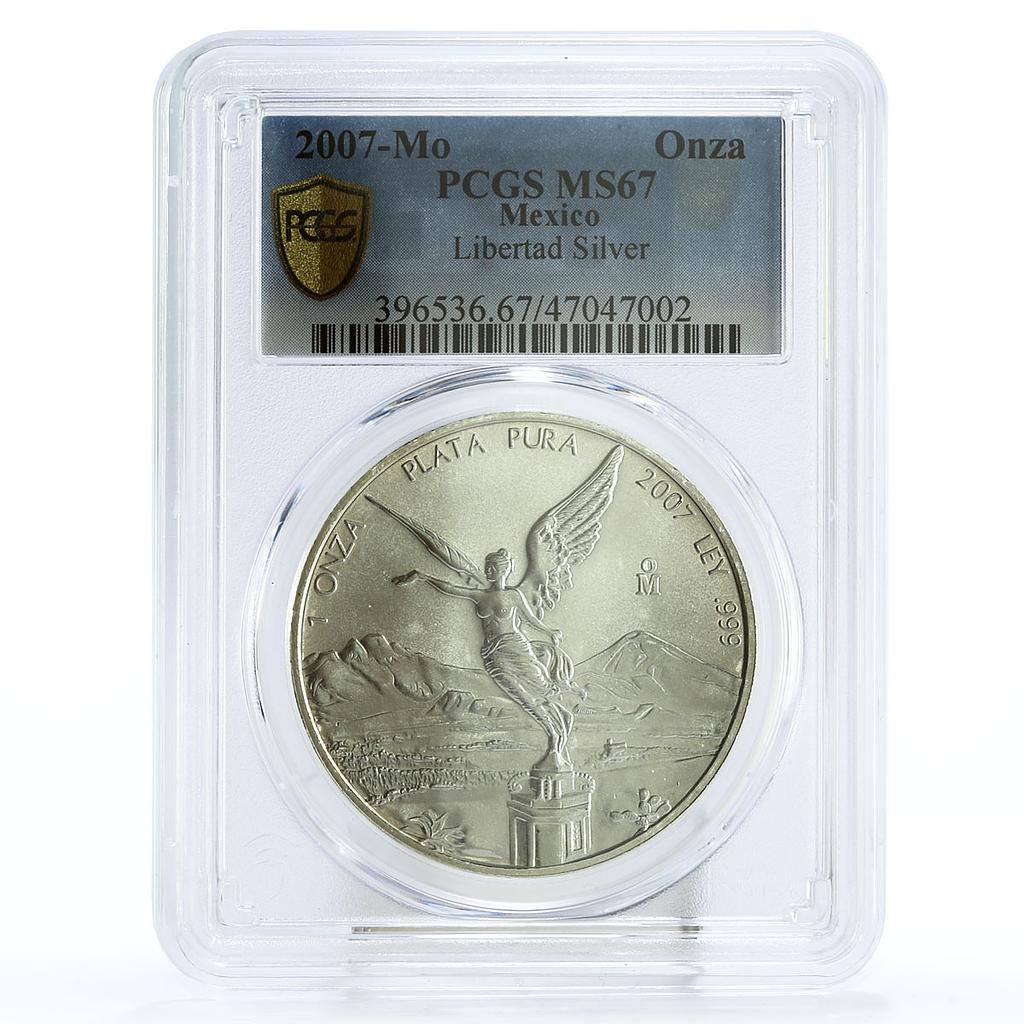 Mexico 1 onza Libertad Angel of Independence MS67 PCGS silver coin 2007