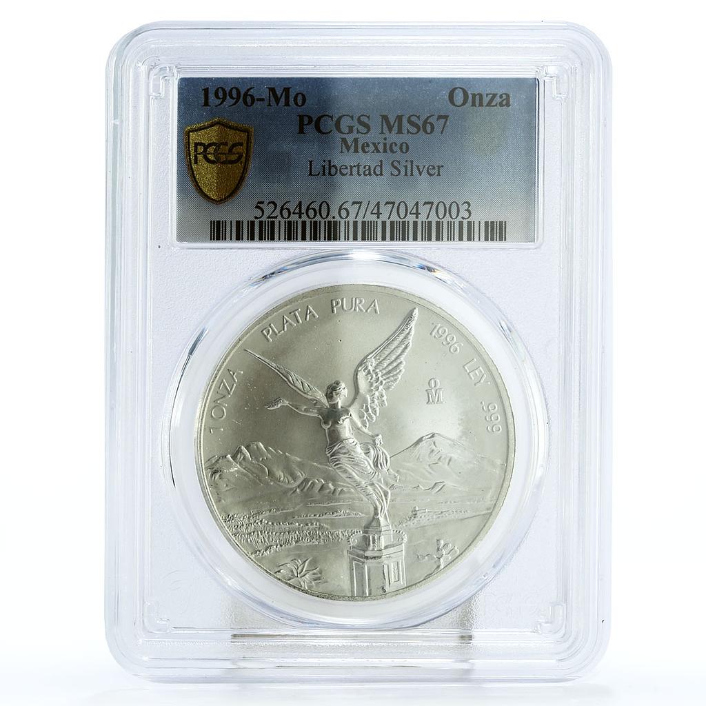 Mexico 1 onza Libertad Angel of Independence MS67 PCGS silver coin 1996