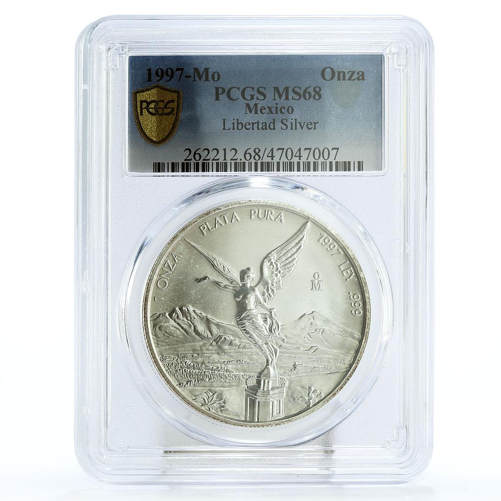 Mexico 1 onza Libertad Angel of Independence MS68 PCGS silver coin 1997