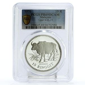 Malaysia 15 ringgit Conservation Fauna Malaysian Gaur PR69 PCGS silver coin 1976