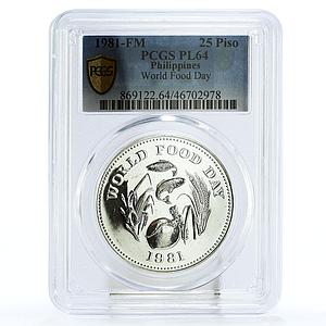 Philippines 25 piso FAO World Food Day Fish Fruits PL64 PCGS silver coin 1981